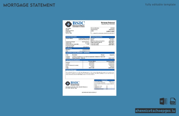 Beispielvorschau eines Hypothekenauszugs der Niger BSIC Bank (Word- und PDF-Format)